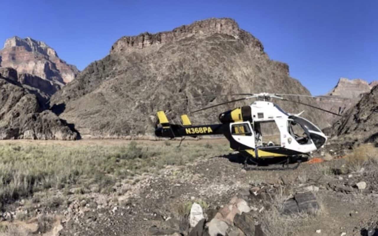 NPS Helicopter 368 near Crystal Rapid along the Colorado River.