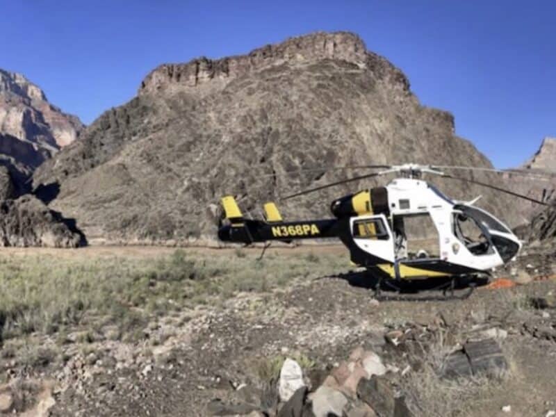 NPS Helicopter 368 near Crystal Rapid along the Colorado River.