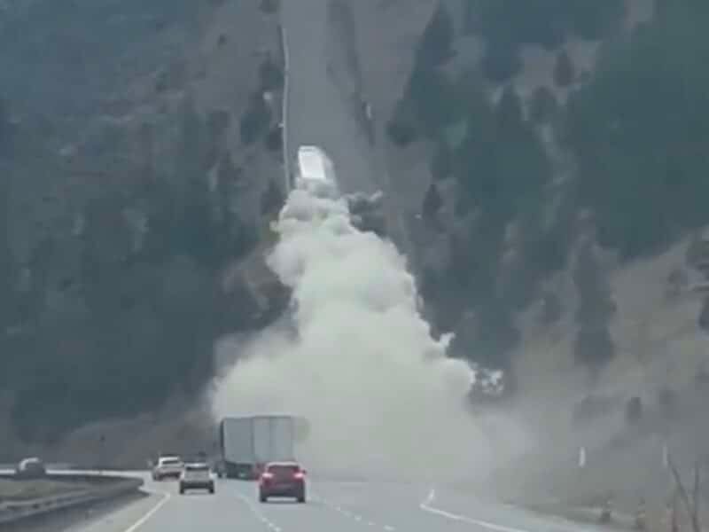 Truck uses runaway truck ramp in Colorado.