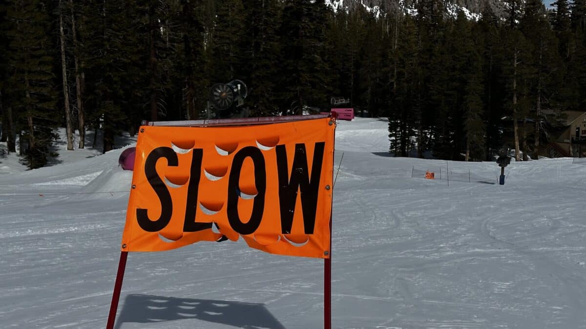 Slow sign at a ski resort.