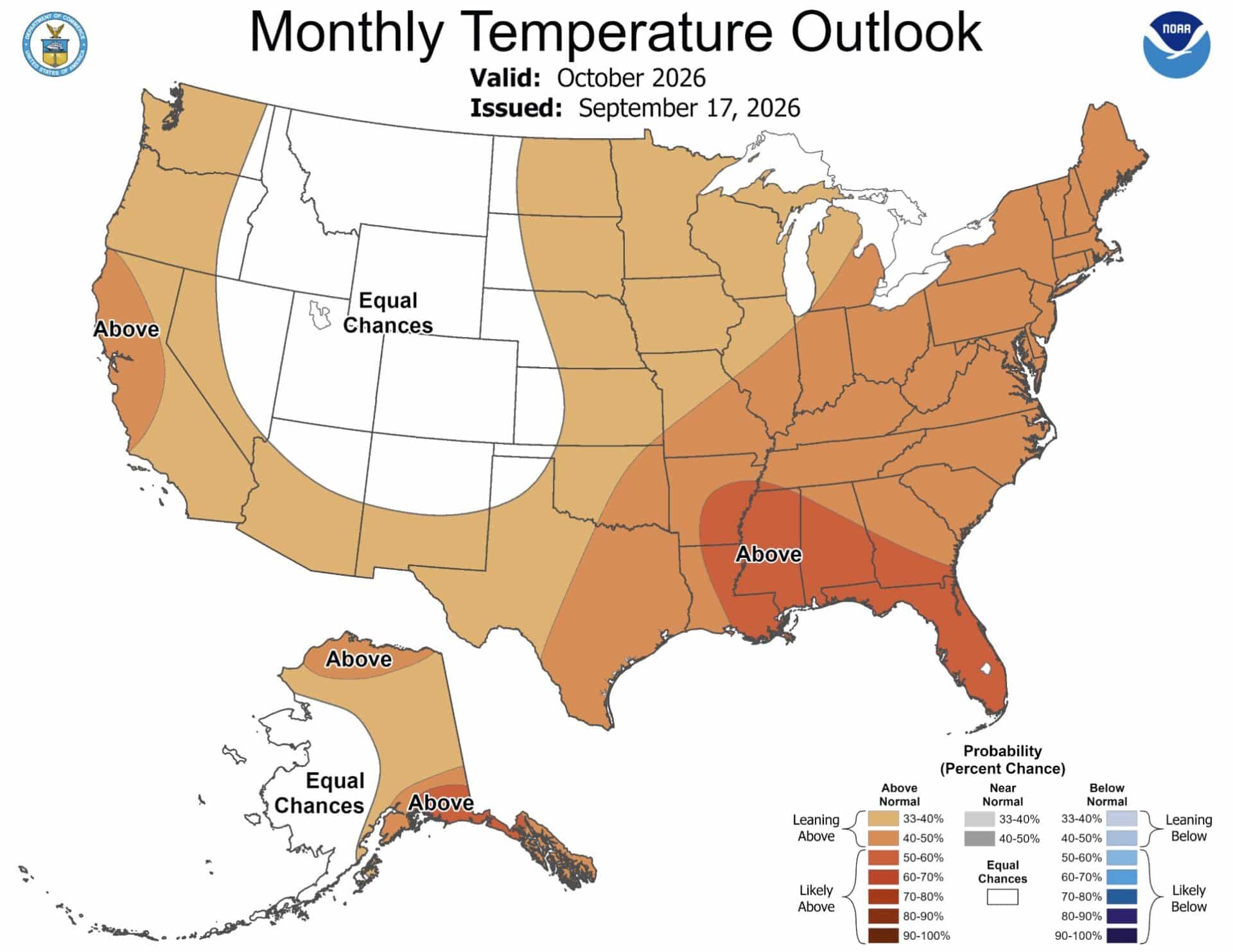 NOAA's Monthly Temperature Outlook for October.
