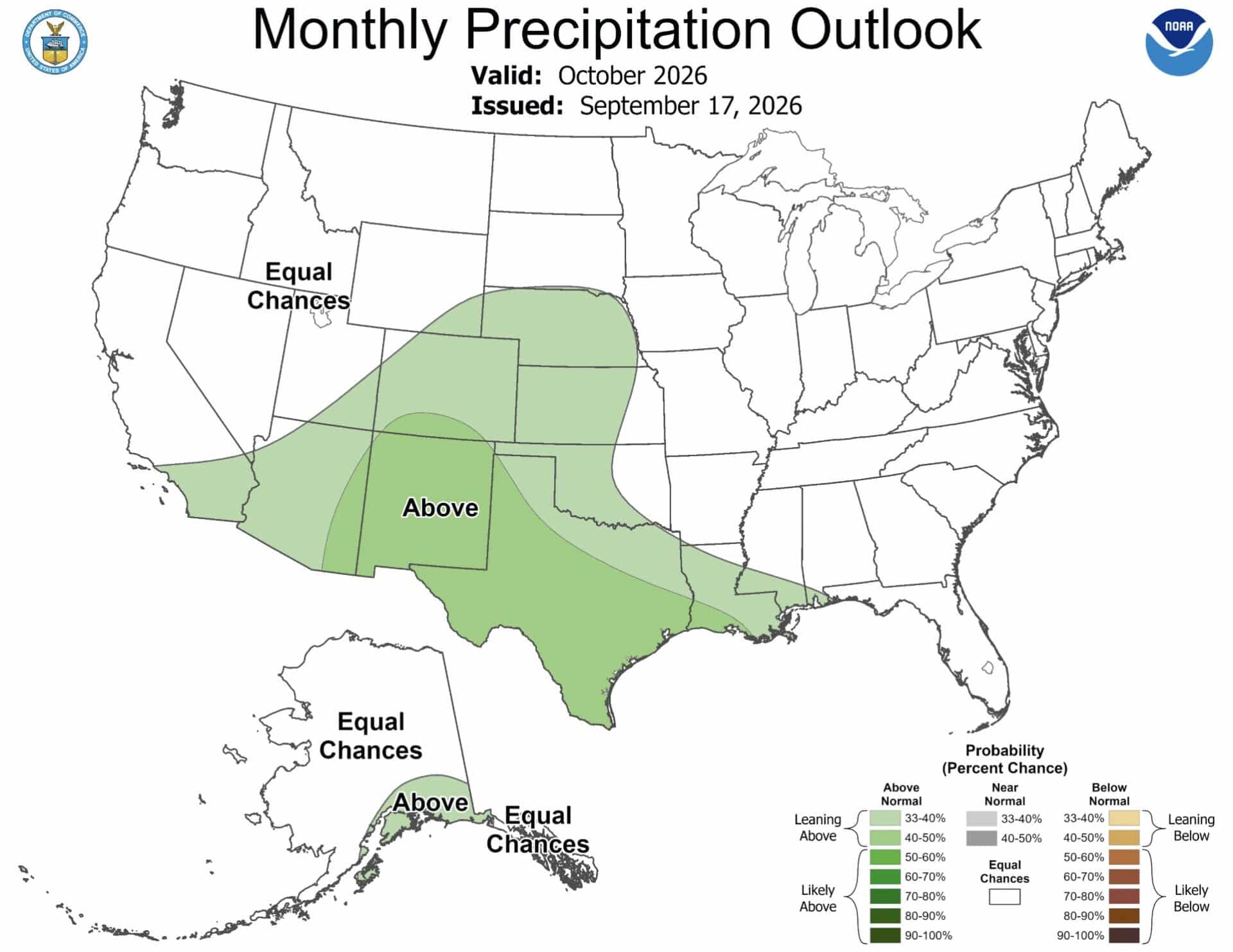 NOAA's Monthly Precipitation Outlook for October.