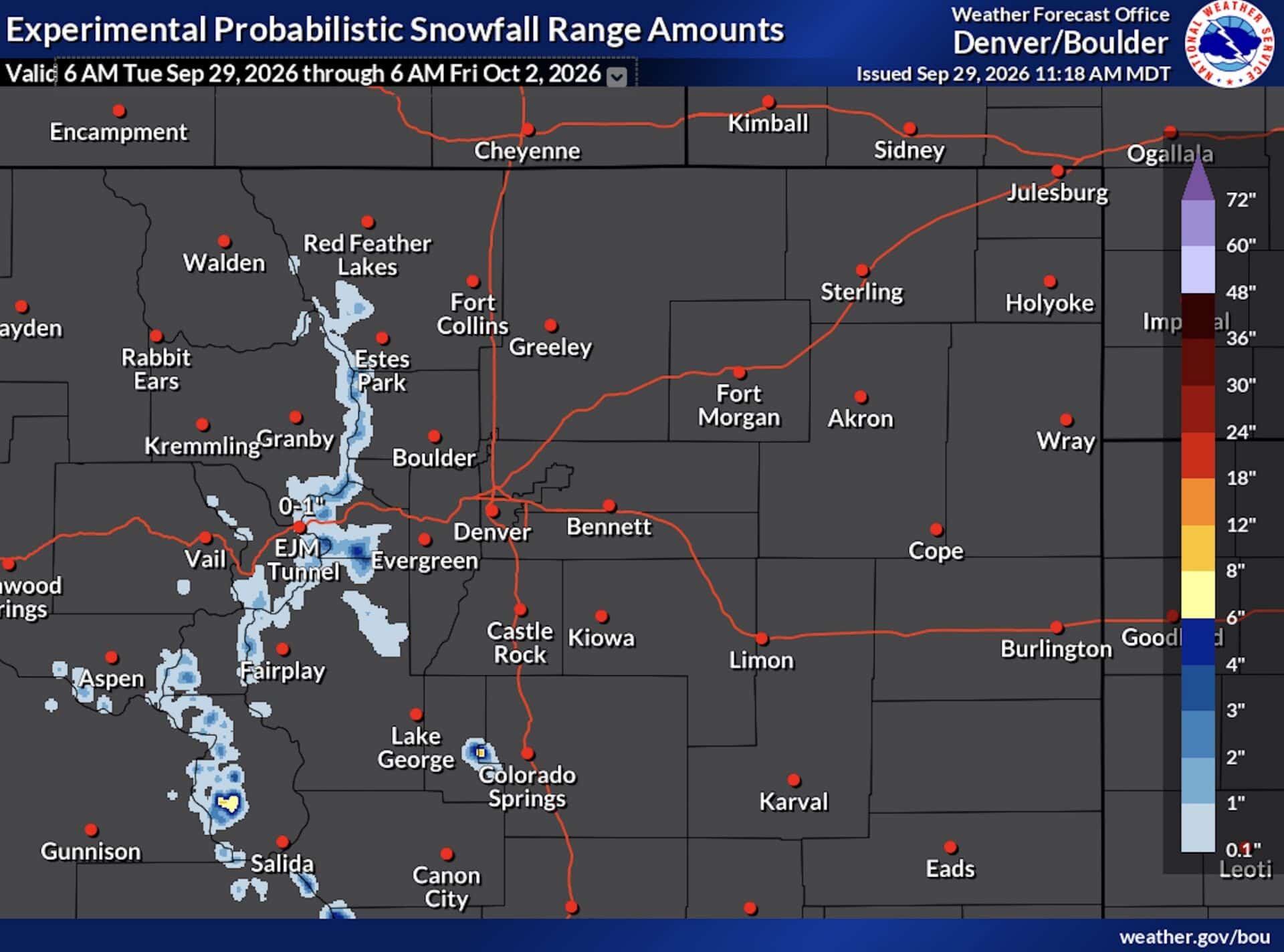 Expected 72 Hour Snowfall for Colorado.