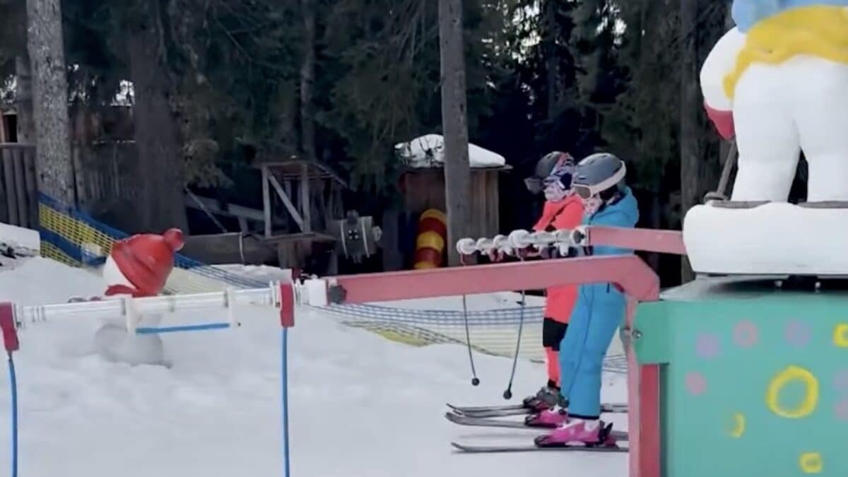 Teaching kids how to ski.