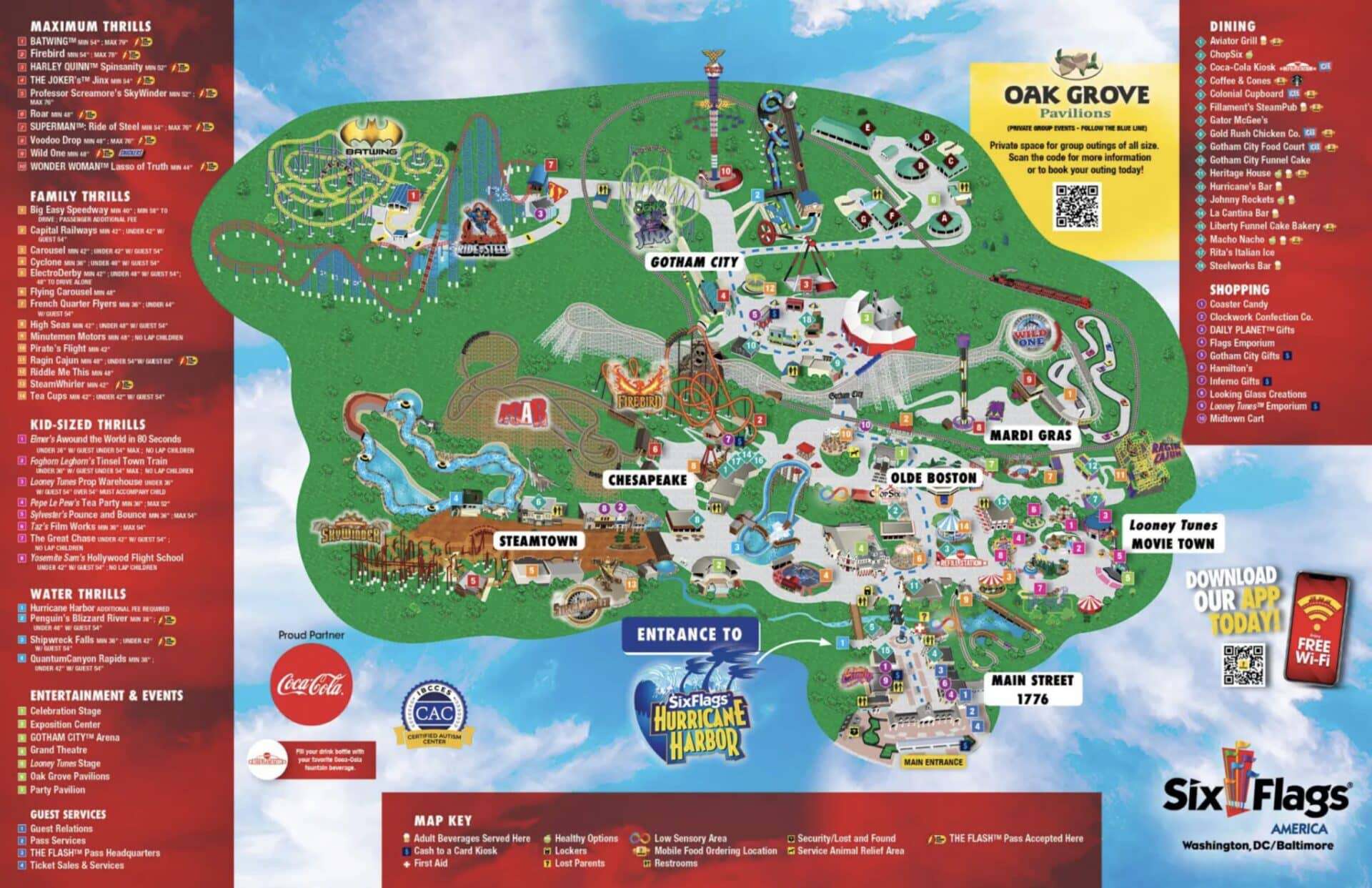 Detailed map of Oak Grove Waterpark with rides and attractions.