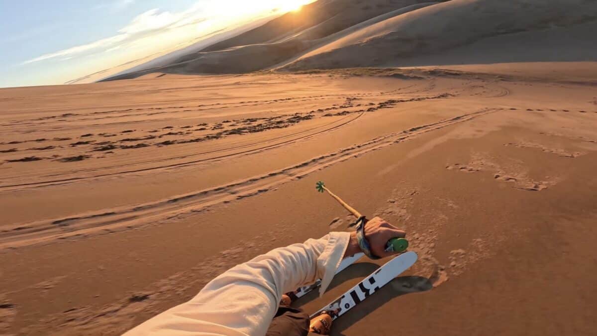 Sunset ski lap on North America's highest sand dunes.