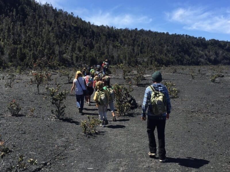 Hiking Halemaʻumaʻu Trail on the floor of Kīlauea caldera before the safety closure