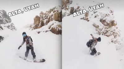 Snowboarder scores line down Main Chute @ Alta Ski Resort