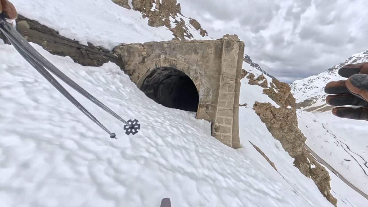 There's a ski line through this abandoned tunnel.