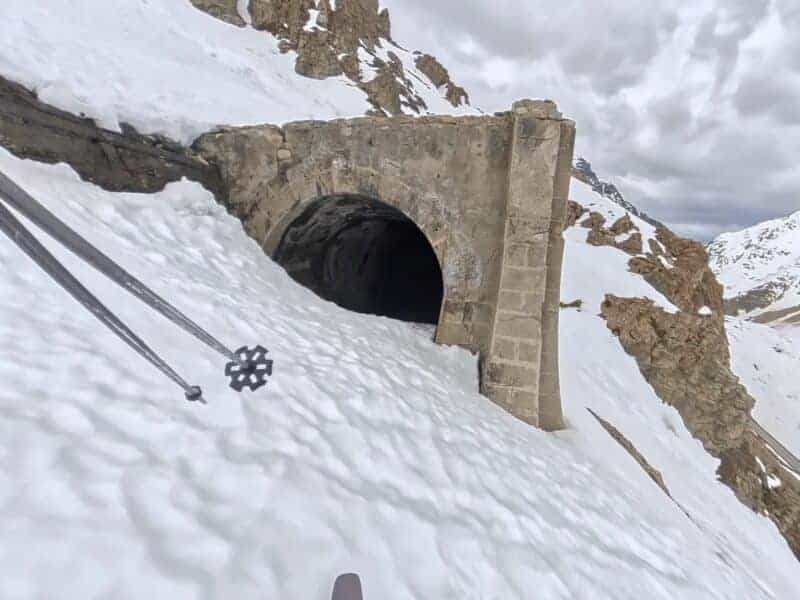 There's a ski line through this abandoned tunnel.