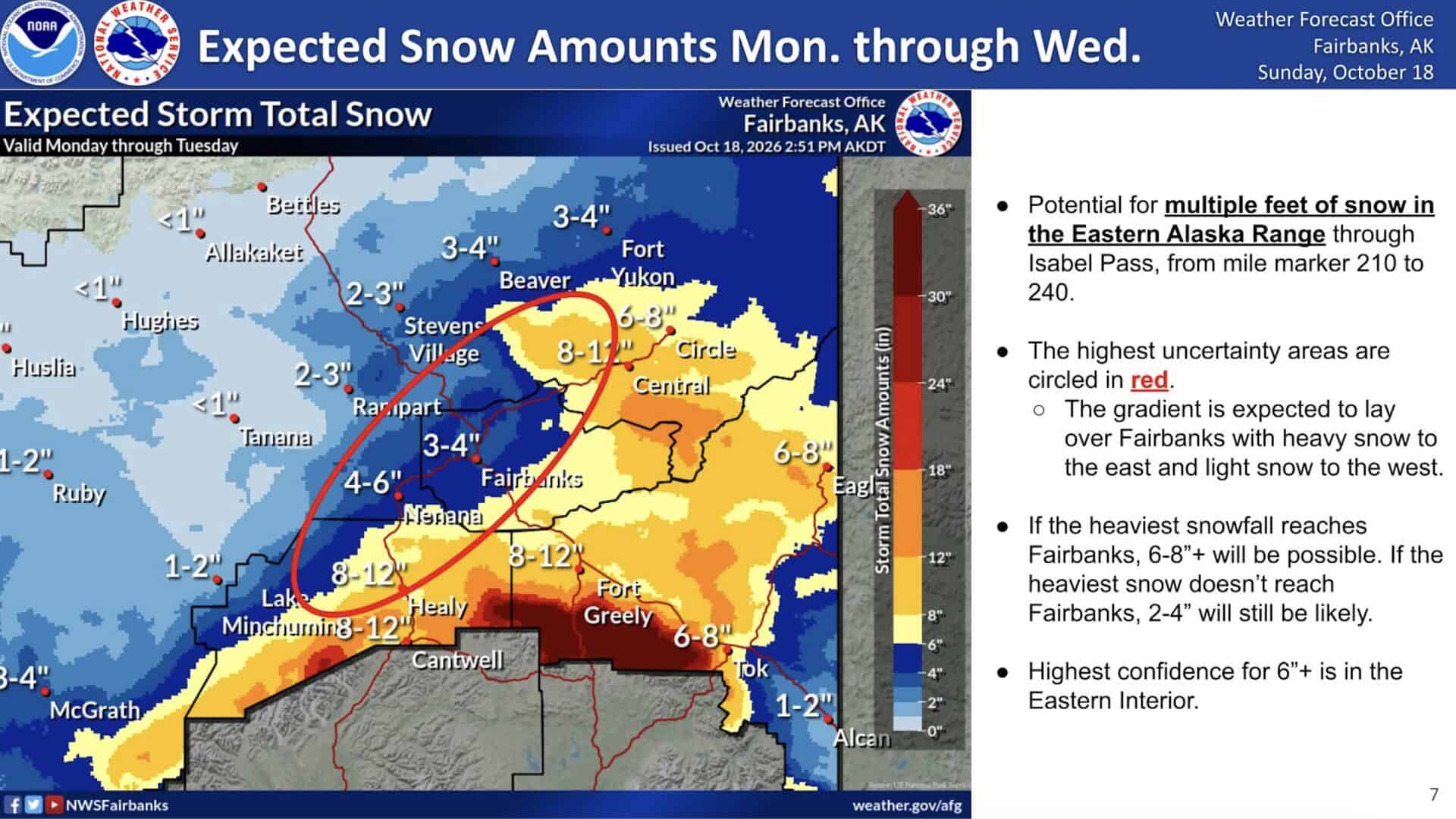 Expected snowfall amounts for Alaska.