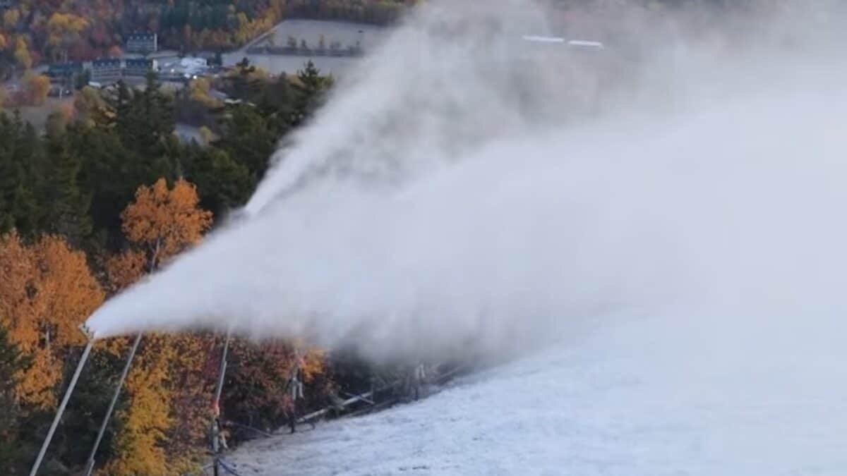 Snowmaking at Sunday River in Maine.