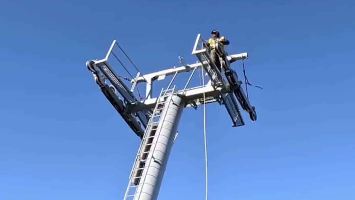 Installing a 30,000 pound haul rope onto the new DMI Chairlift at Powder Mountain.