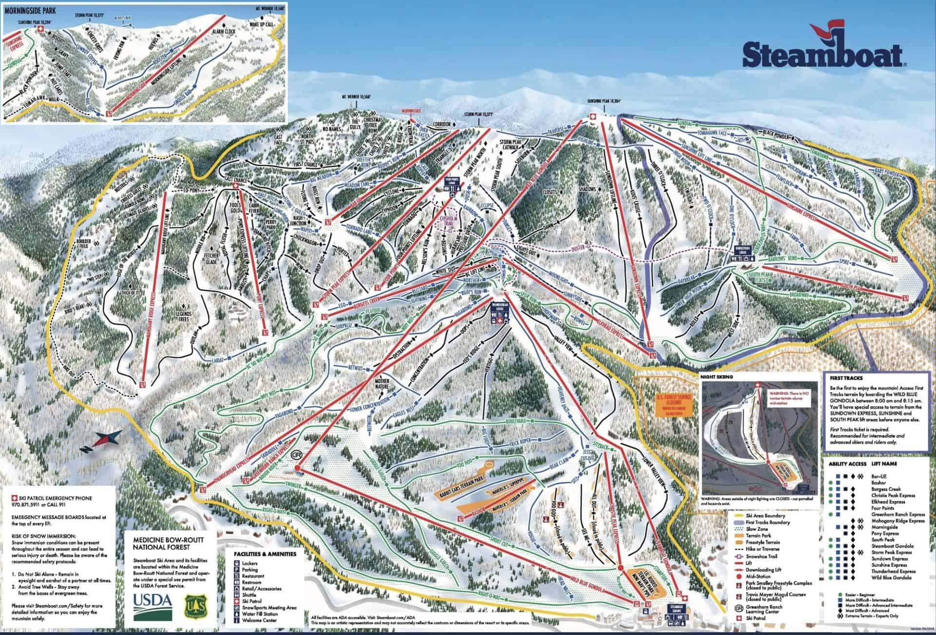 Steamboat Ski Resort map with extensive trail network and lifts.