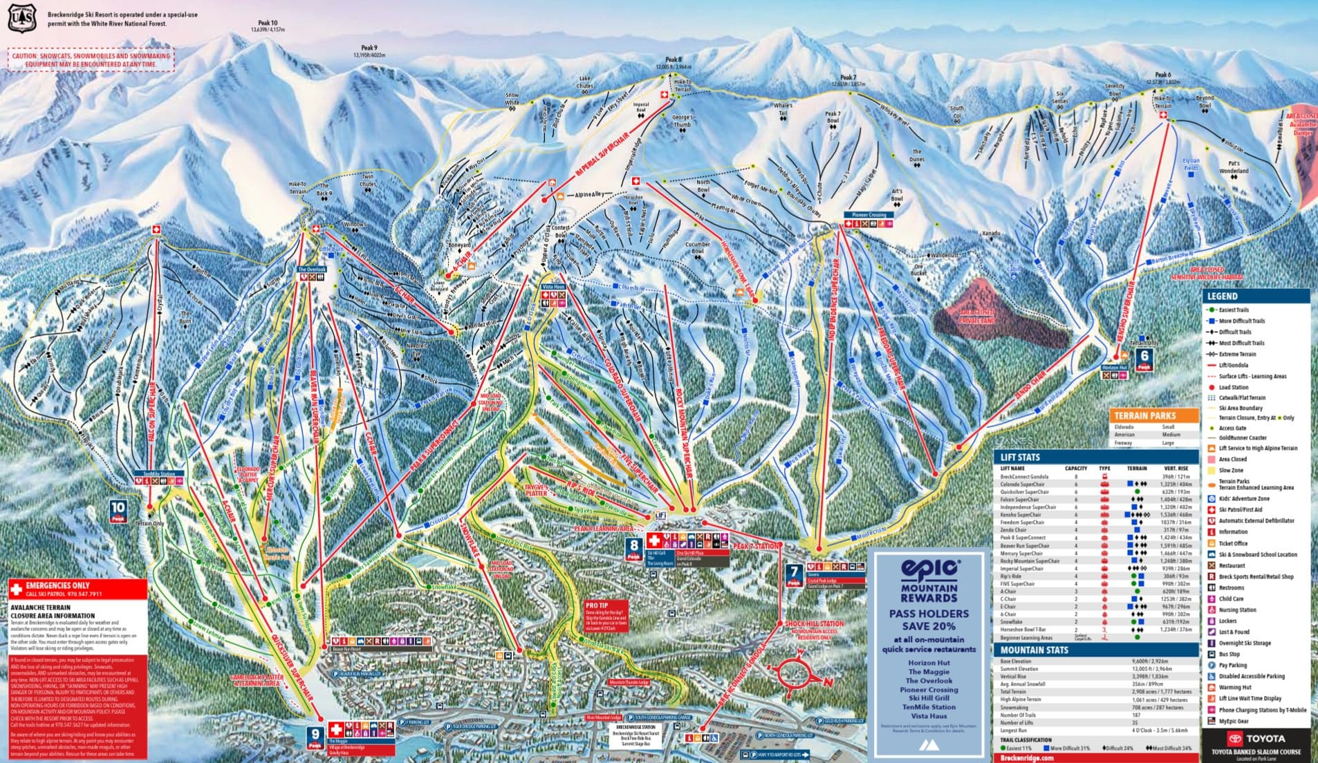 Detailed ski trail map of a mountainous ski resort with labeled trails and lifts.