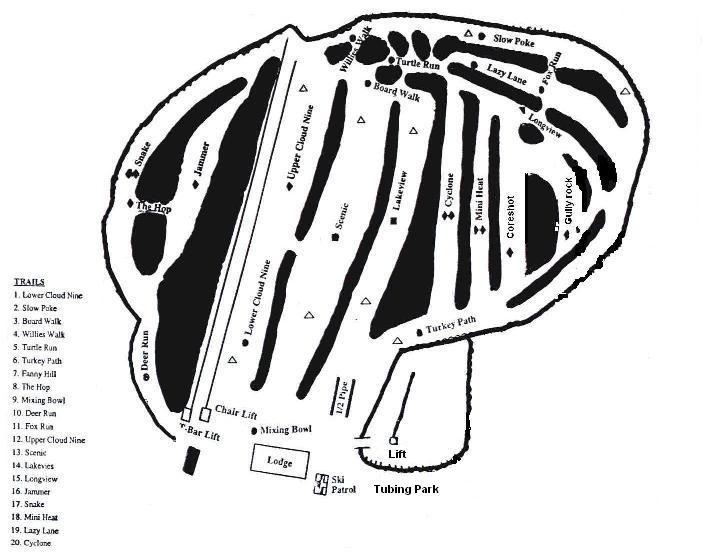 Detailed mountain bike trail map with various routes and features.