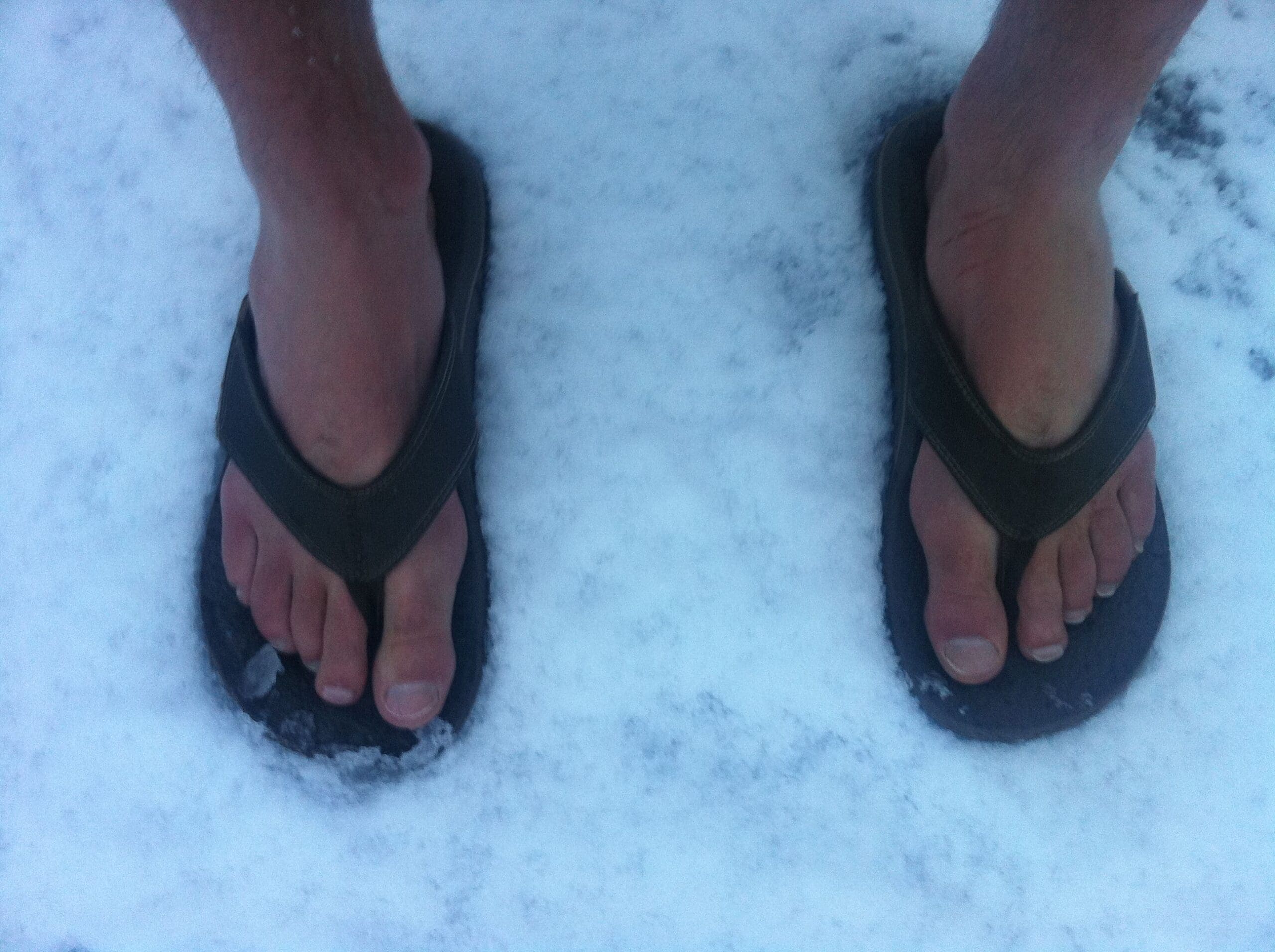 flip flops in snow