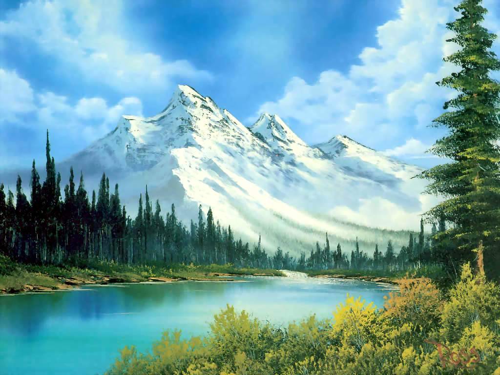 The Joy Of Painting With Bob Ross Winter Mountains Snow   Bob Ross Mountain Waterfall 