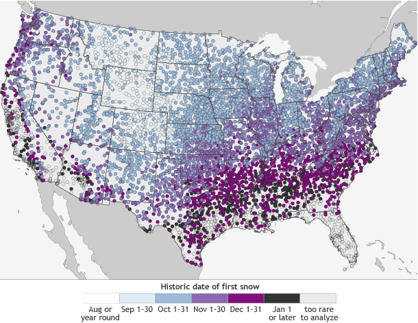 NOAA Map Shows When You Should See Your First Snowfall.