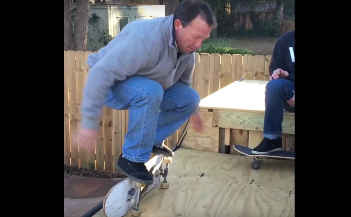 52 Year Old Dad Wearing DadJeans Nails Sick Halfpipe Drop In