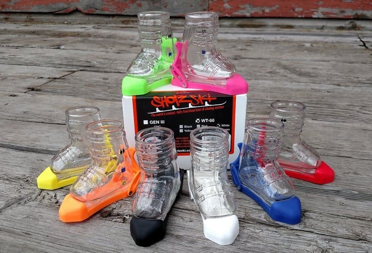 SKIER GIFT PICK Ski Boot Shot Glasses with Tiny Functioning Bindings