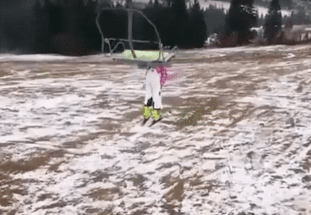 Skier Kid Caught On Chairlift Hanging From Jacket