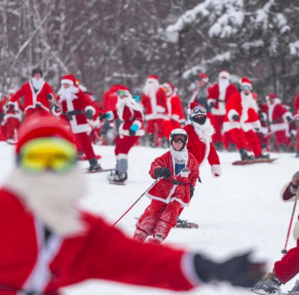 Skiing Santas “sleighing It” Sunday River Maine 