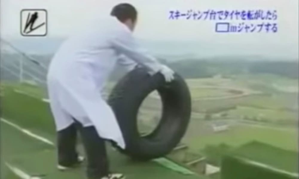 Start Your Day With With Japanese People Sending Tires Off A Ski Jump
