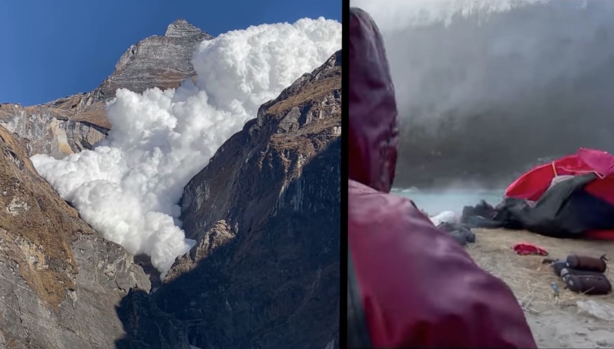 VIDEO: Shockwave From Massive Avalanche Sends Gear Flying And Hikers Running