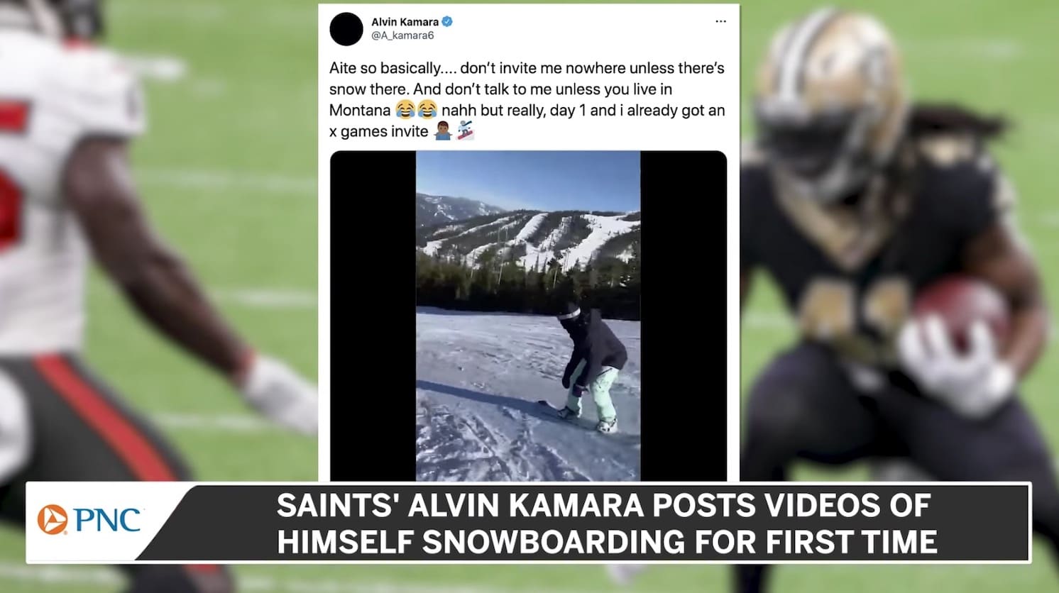 Saints' Alvin Kamara tries snowboarding, hockey in NHL Predators gear