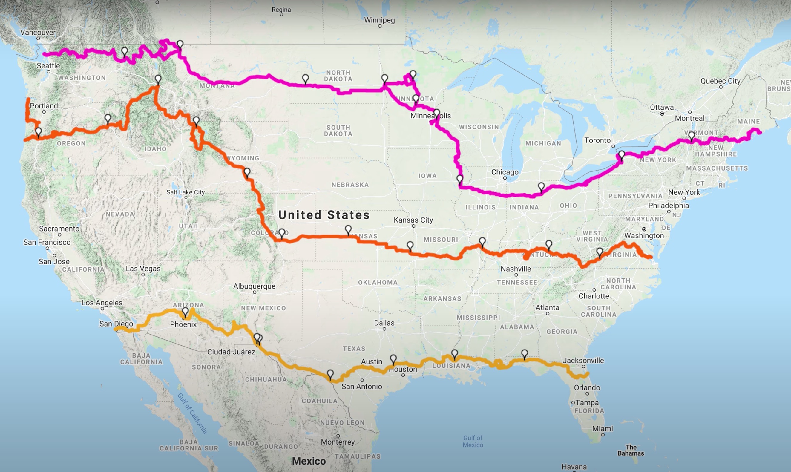 cross country trip routes
