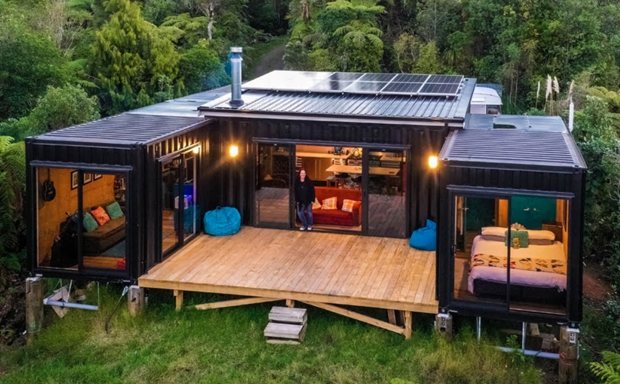 Off-Grid Living In Home Constructed From 20ft Shipping Containers