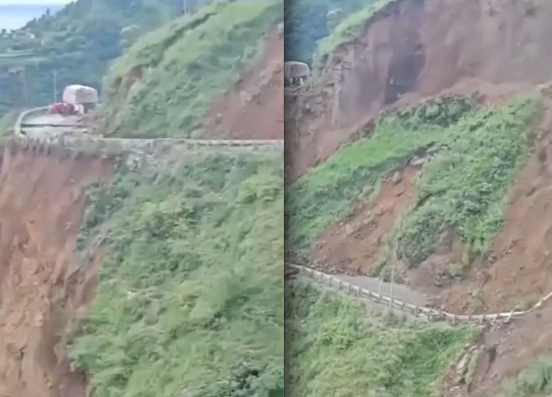 VIDEO Truck Narrowly Escapes Disaster As Himalayan Mountainside