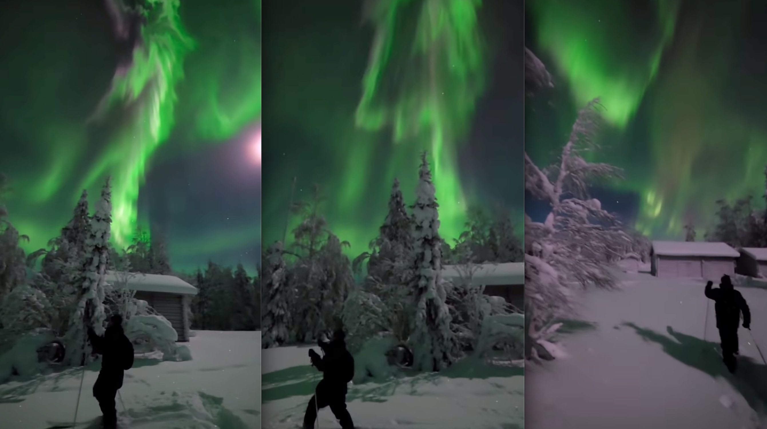 VIDEO: Finnish Skier Captures Incredible Northern Lights Display
