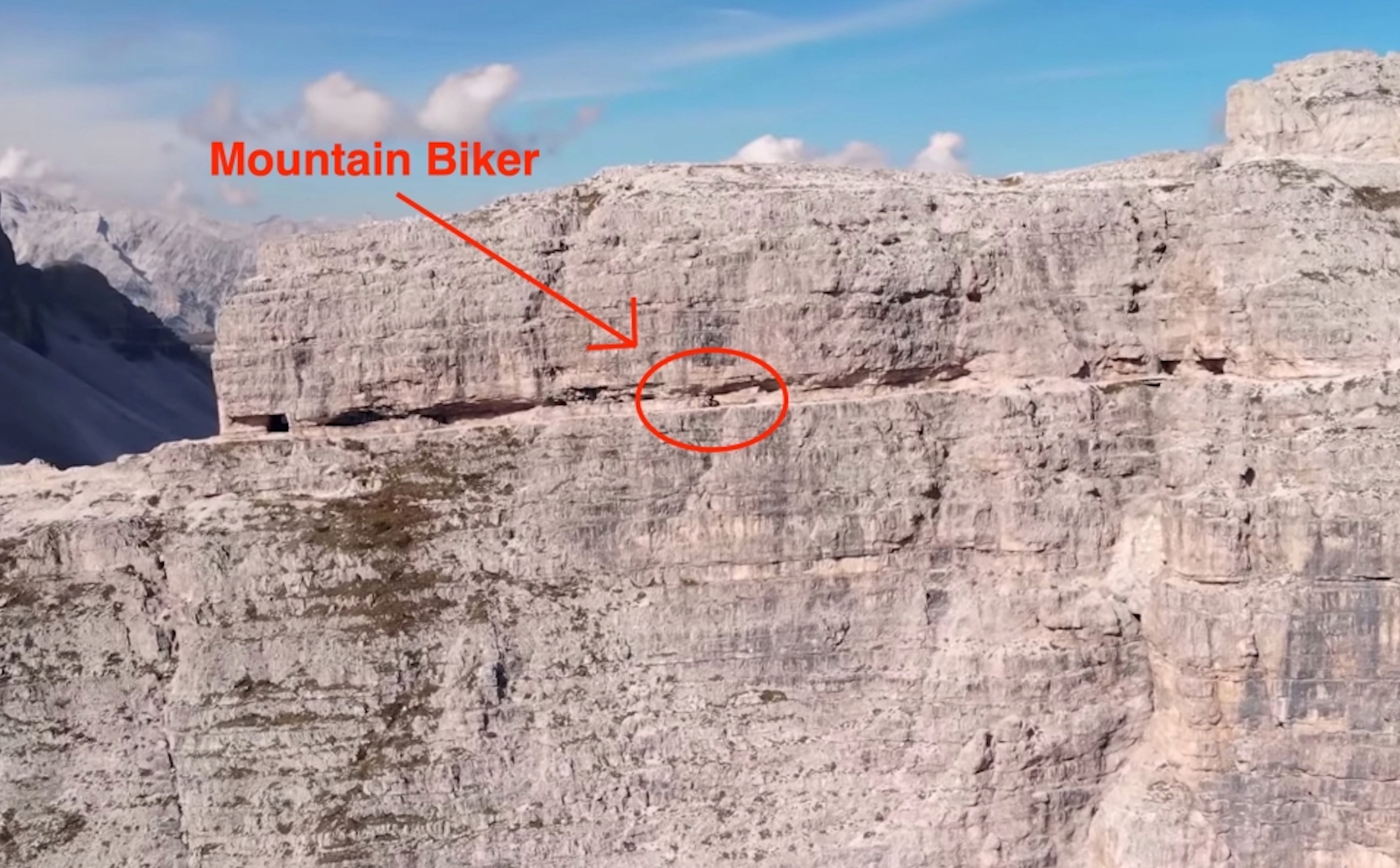 Hikers Are Usually Harnessed Here...This Mountain Biker Clearly Is Not