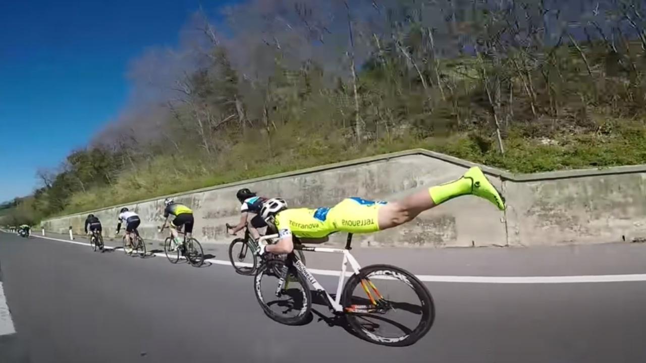 Cyclist Uses Superman Position To Blow By Competitors (Watch)