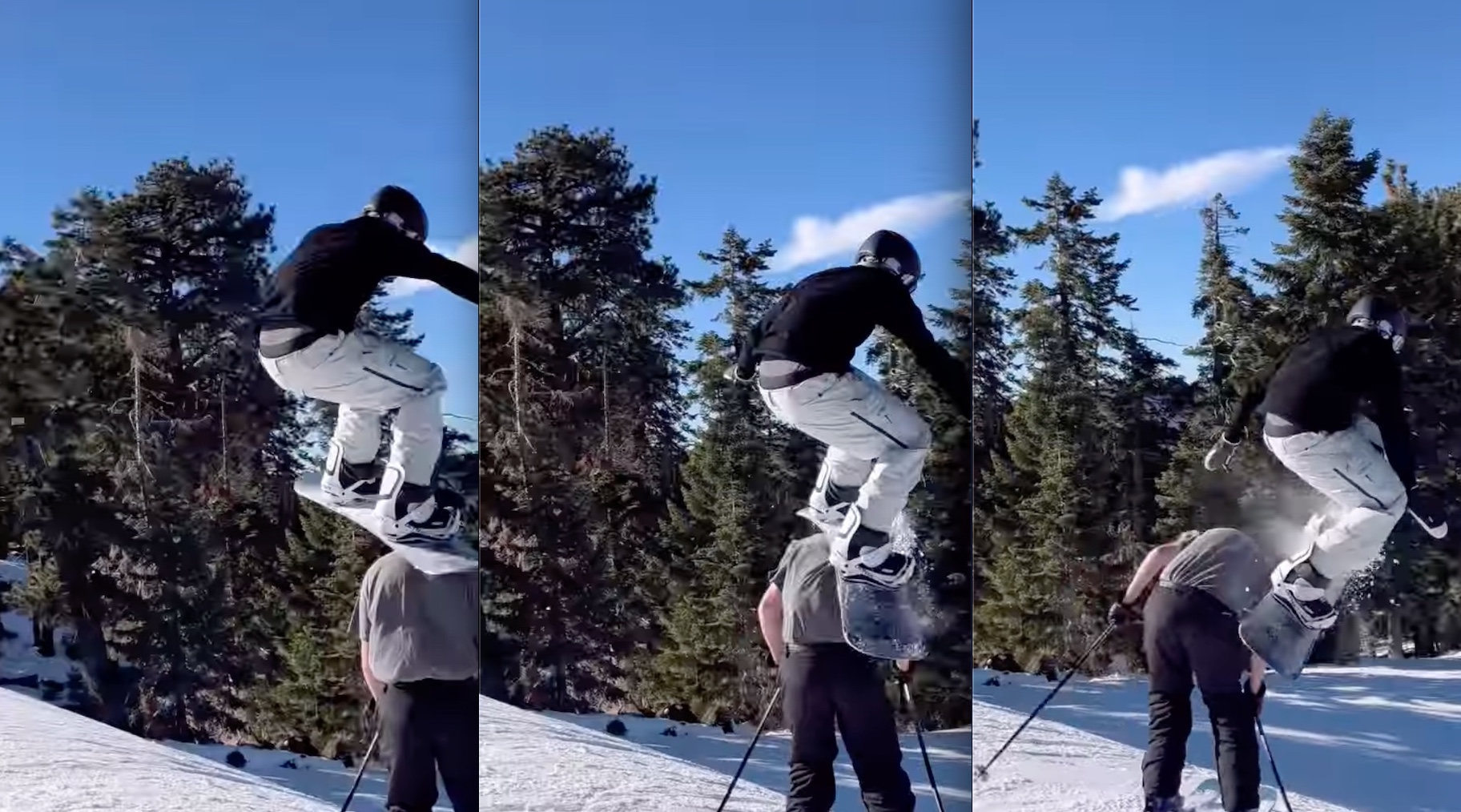 VIDEO: Skier In Landing Zone Decked In The Head By Snowboarder