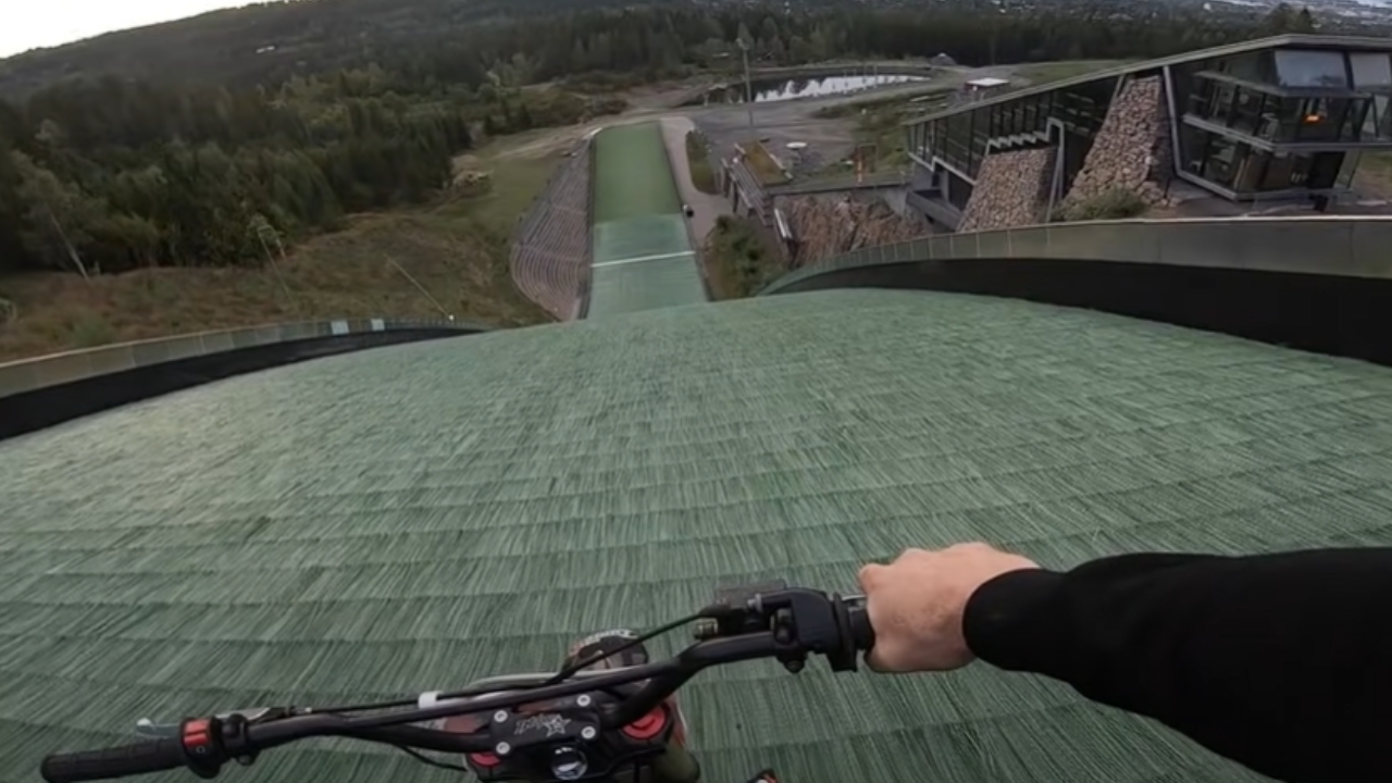WATCH: Dirt Biker Sends It Down Ski Jump Landing (Illegal)