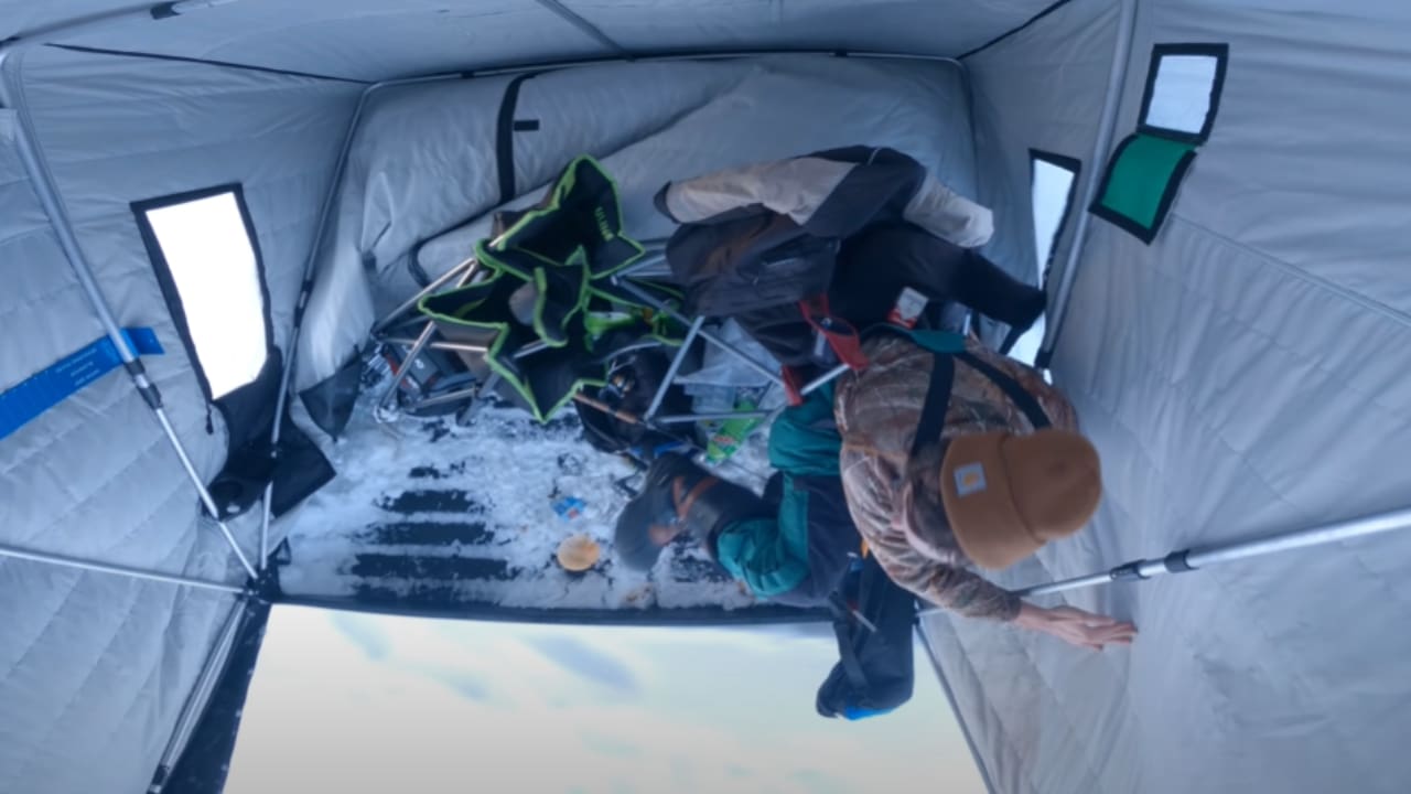 Snowmobiler Forgets To Detach From Ice Fishing Hut (Crazy Video ...