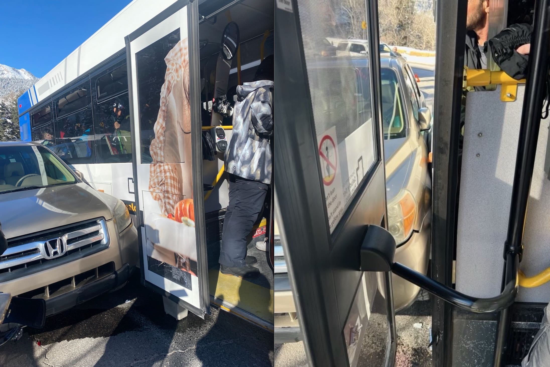 Big Cottonwood Canyon Ski Bus Hits Car Illegally Parked On SCurve