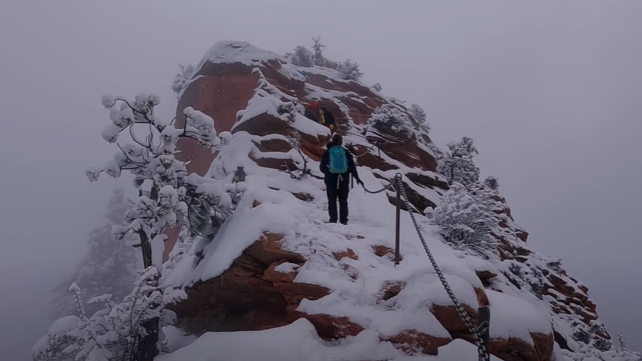 WATCH: Hiking Zion's Angel's Landing Covered In Snow