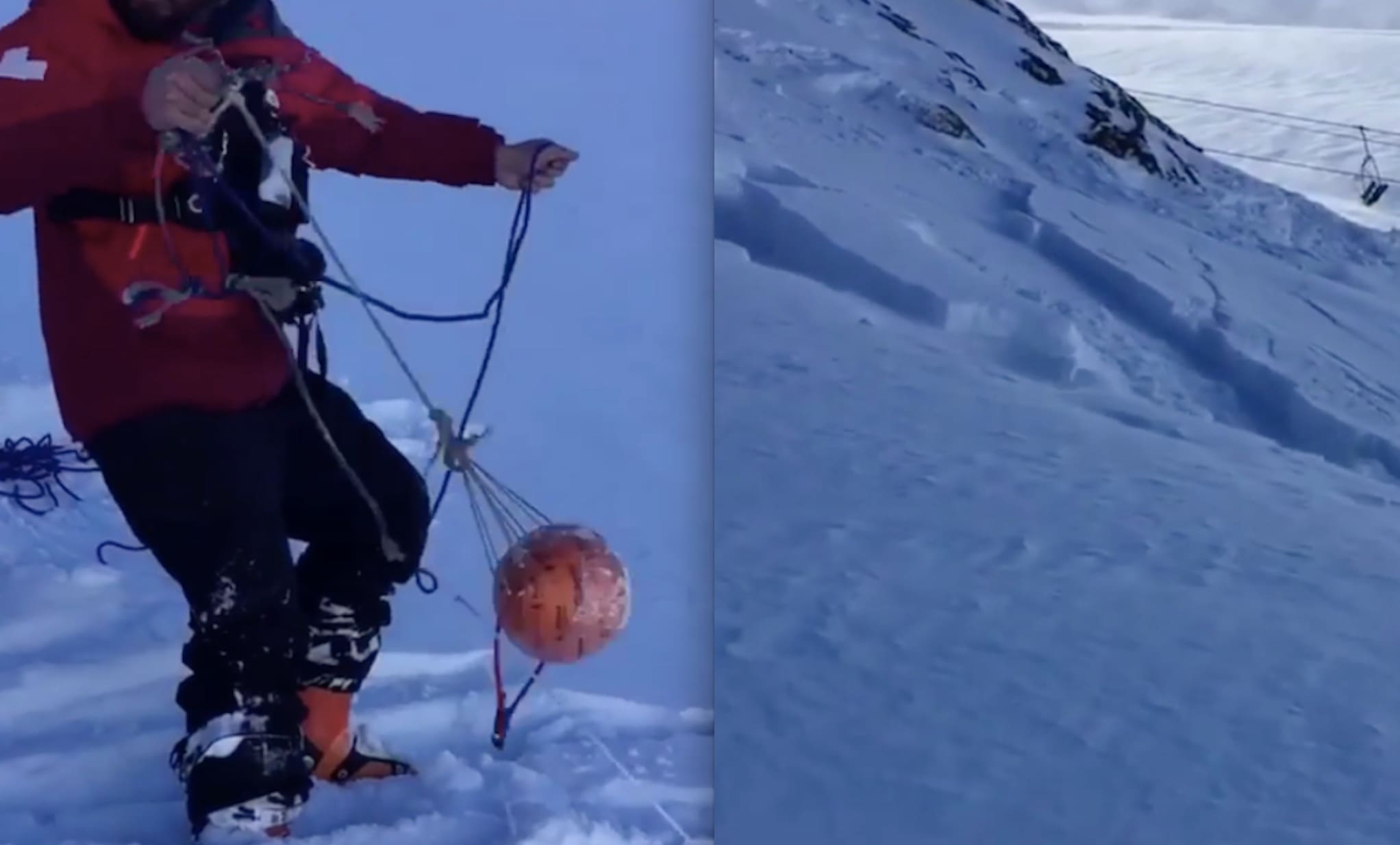 VIDEO: The Old Avalanche Bomb On A Rope Trick