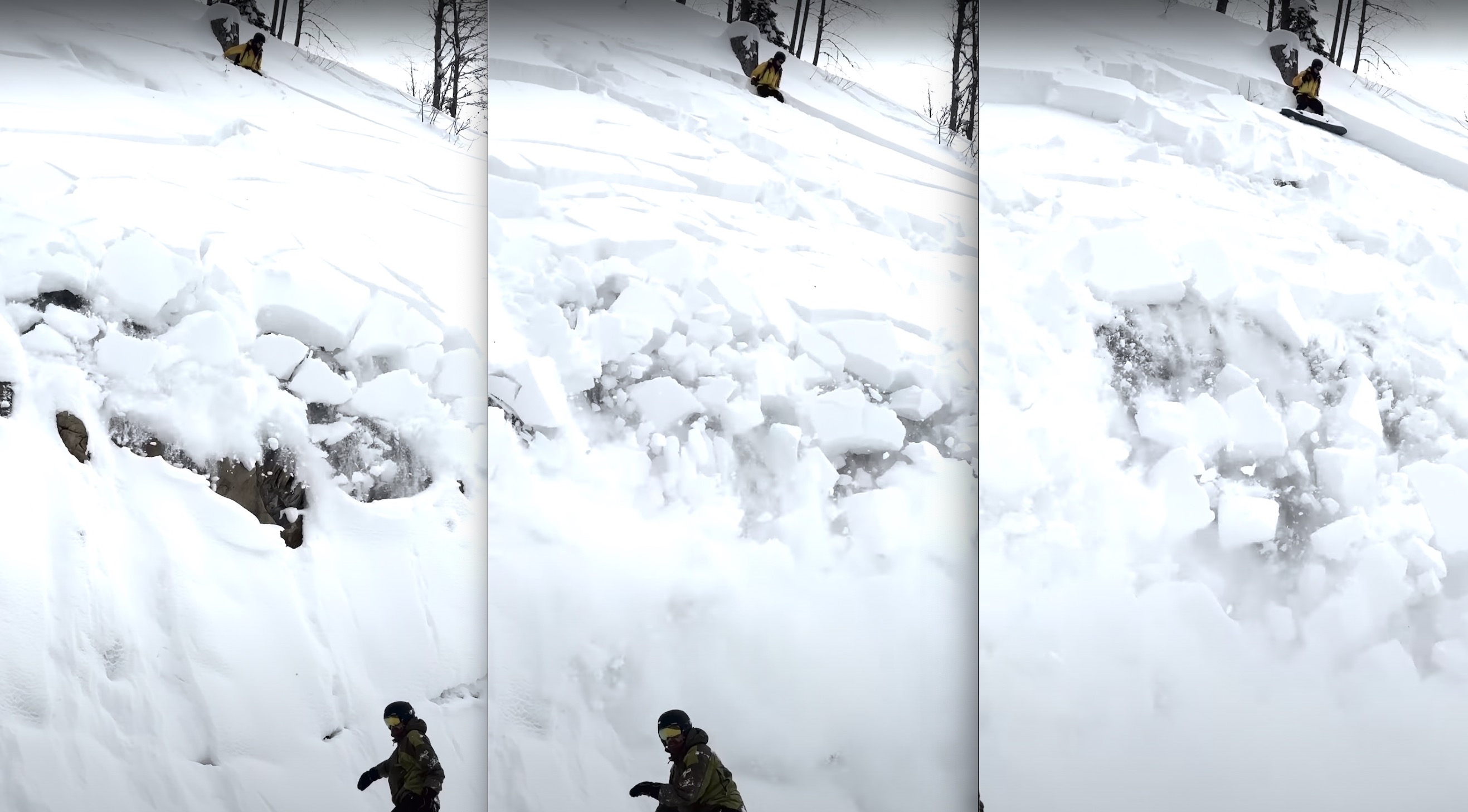 VIDEO: Snowboarder On Cat Track Narrowly Escapes Avalanche Triggered From Above