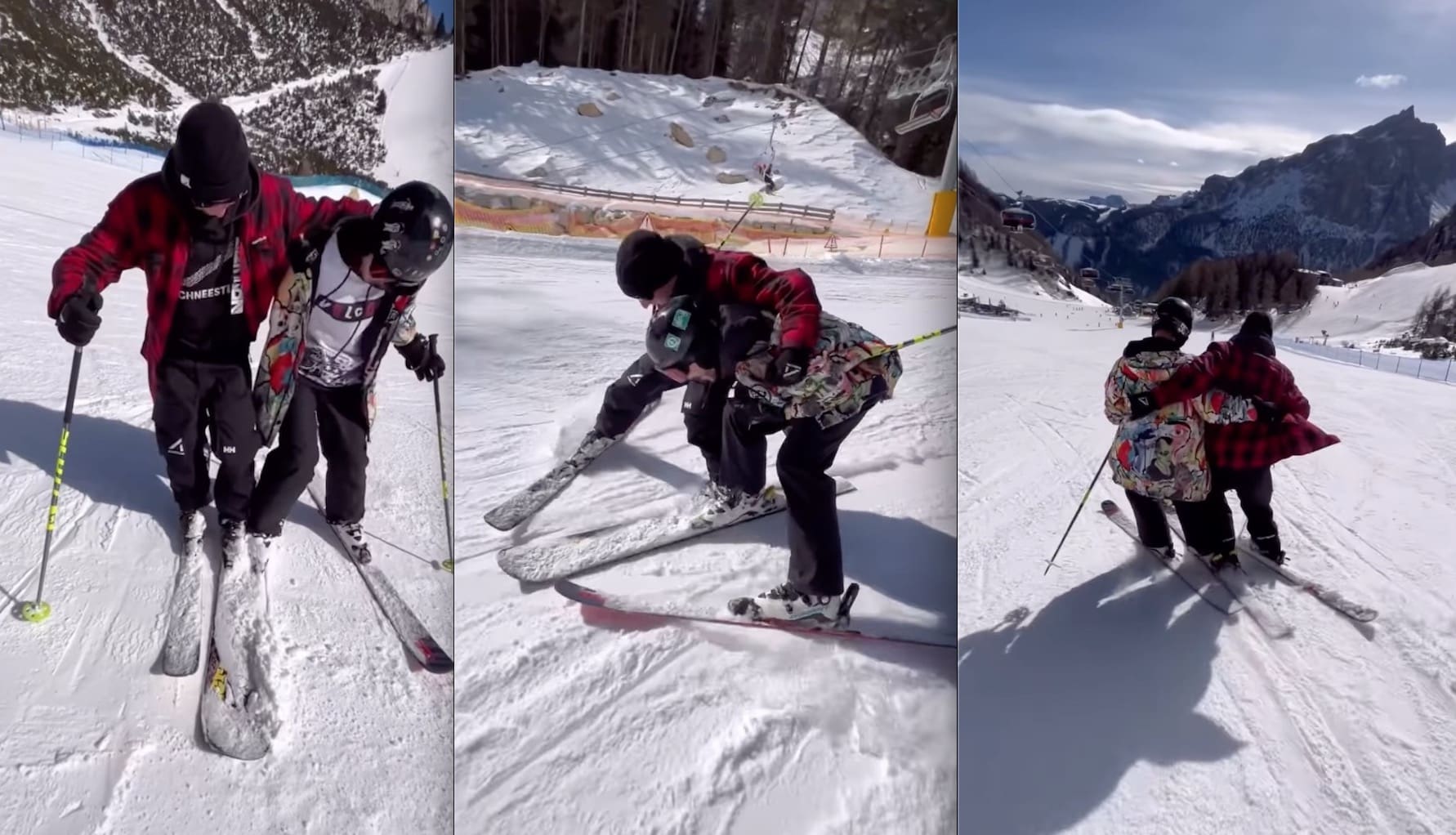 VIDEO: Two Men, Three Skis...Three Legged Race Style Skiing