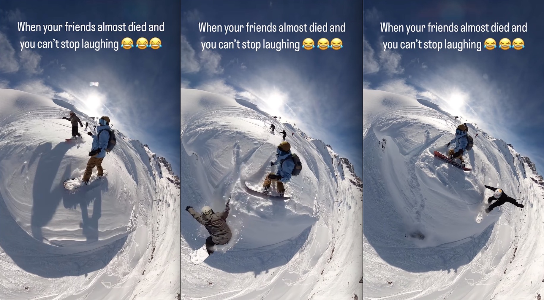VIDEO: Snowboarder Captures Moment His Friends Unwittingly Fly Off Cliff