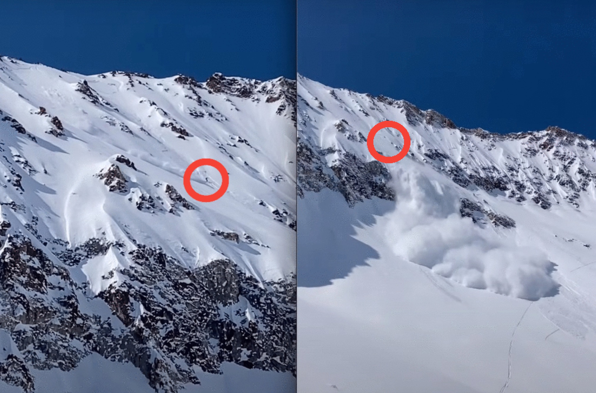 VIDEO: Skier Nearly Swept Over Cliffs By Avalanche