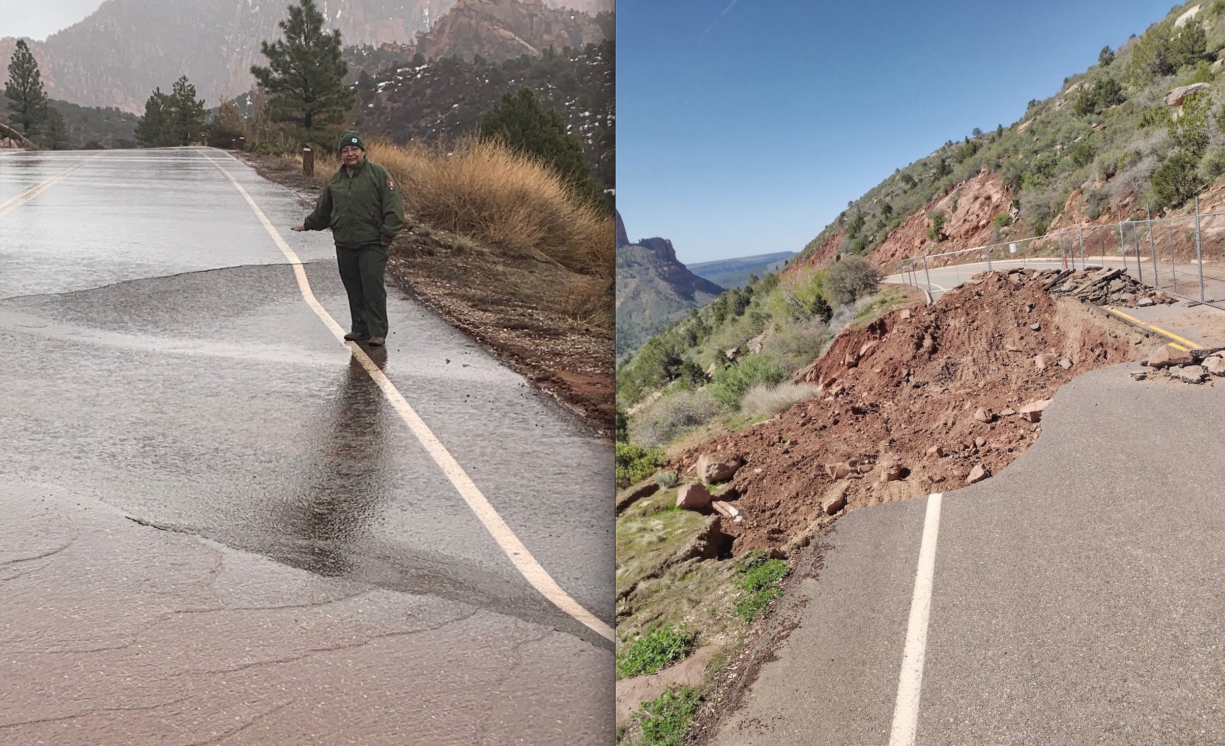 Zion National Park Road Depression Collapses Overnight