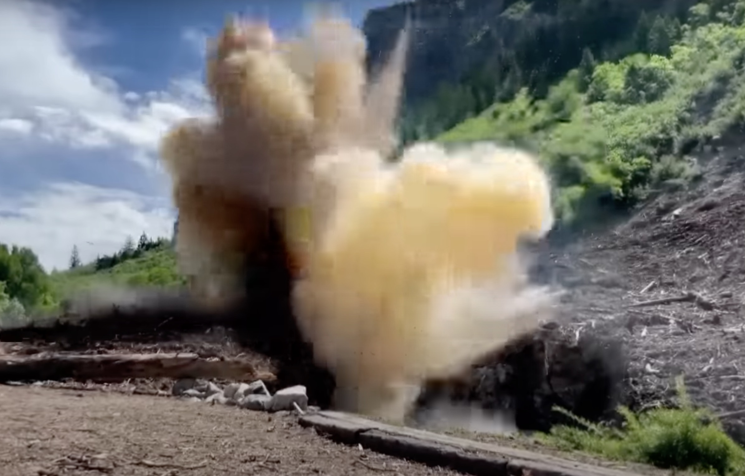 Ice-Bridge Created By Avalanche Debris Destroyed With Explosives In Utah
